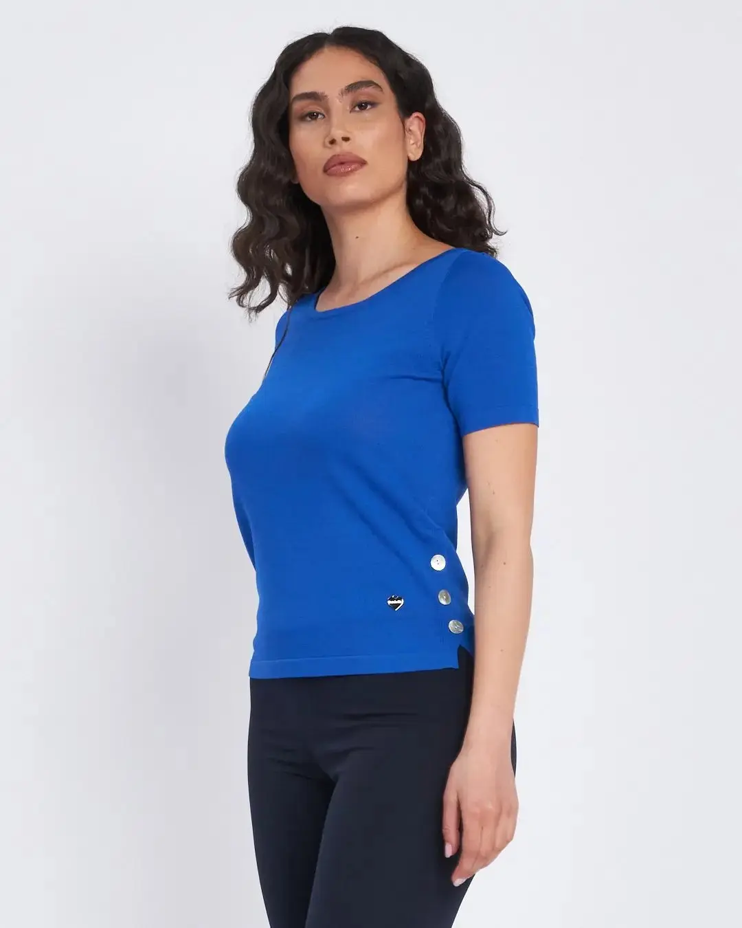 Maglia girocollo con spacchi e bottoni laterali ROYAL BLUE - Image 2