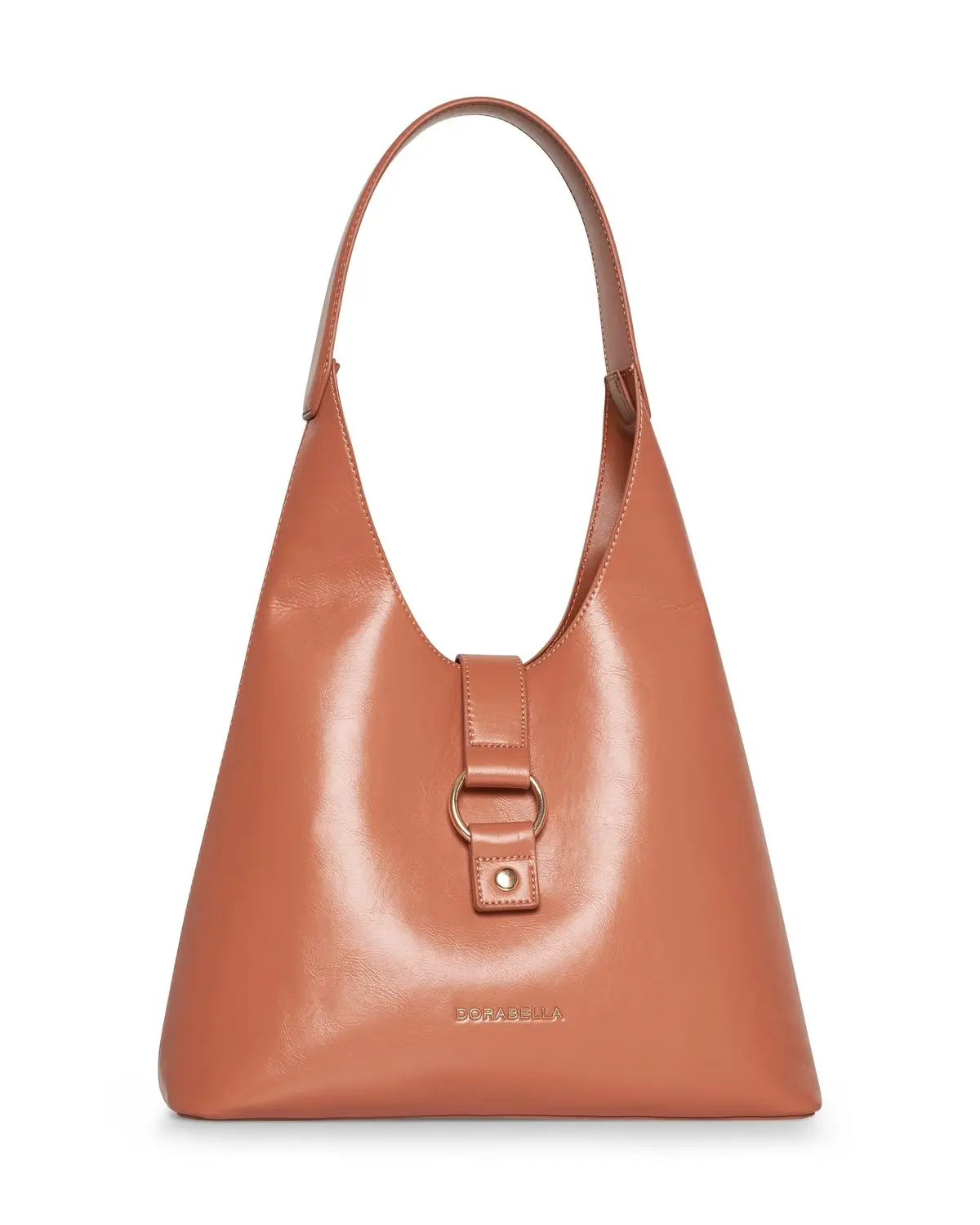 Hobo bag in ecopelle con fibbia oro light COGNAC