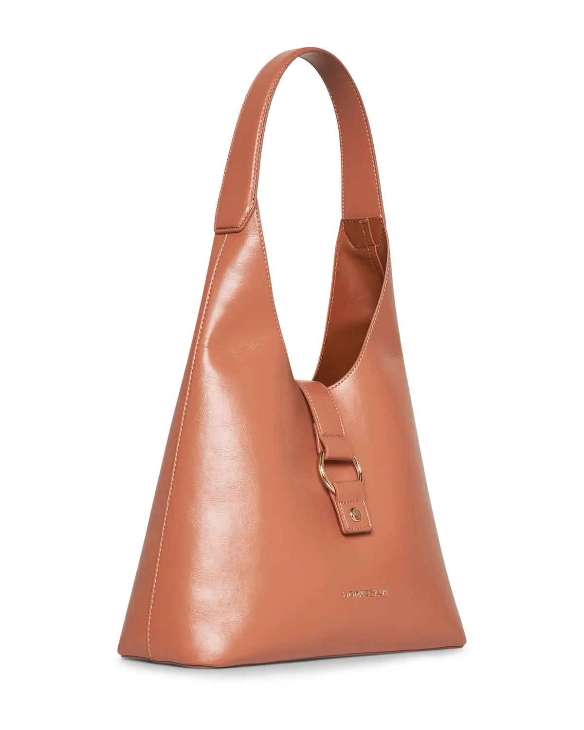 Hobo bag in ecopelle con fibbia oro light COGNAC - Image 2