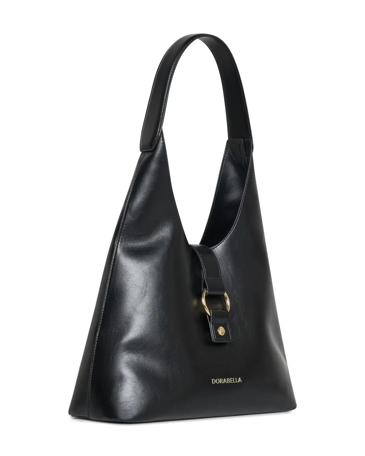 Hobo bag in ecopelle con fibbia oro light NERO - Image 2