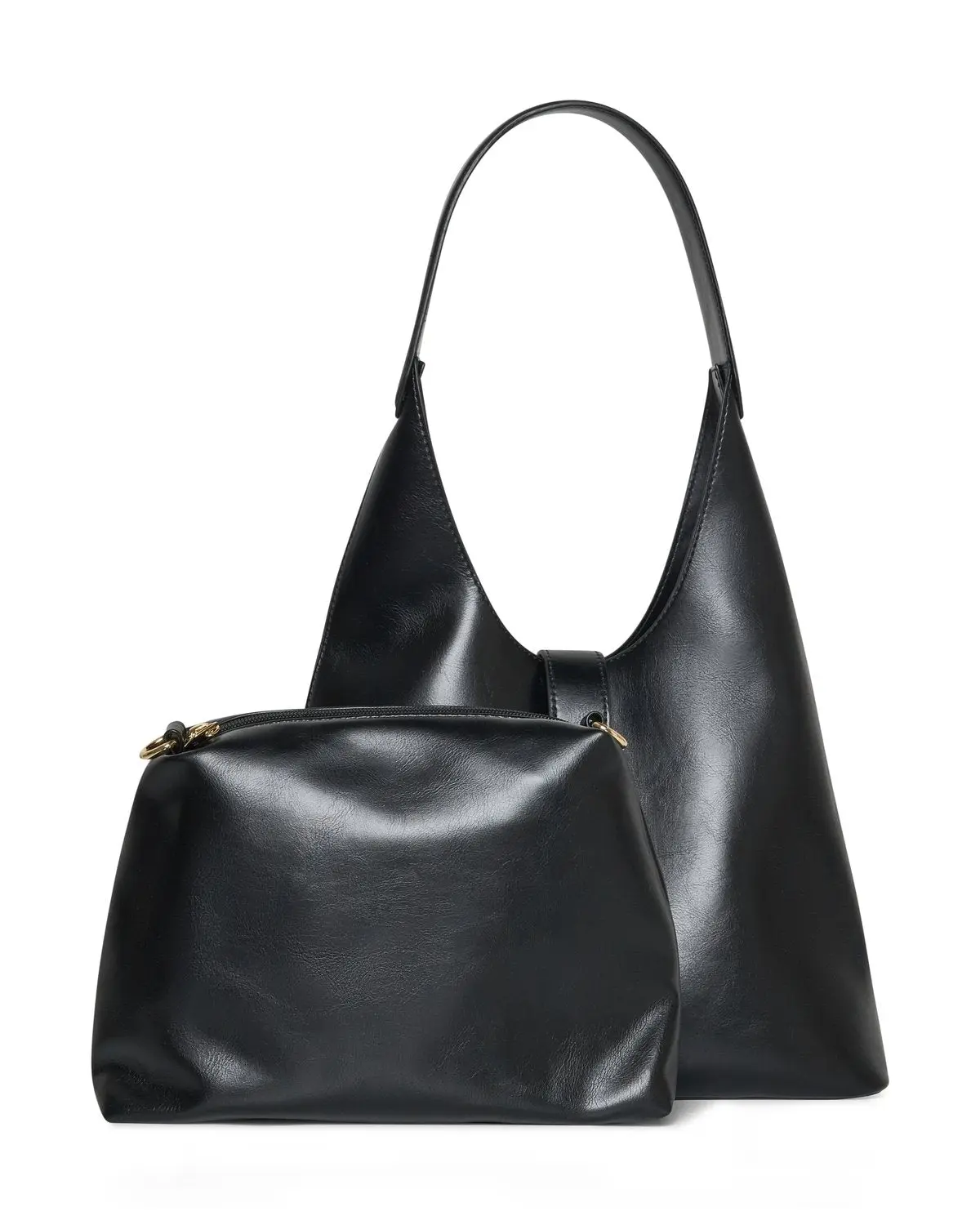 Hobo bag in ecopelle con fibbia oro light NERO - Image 4