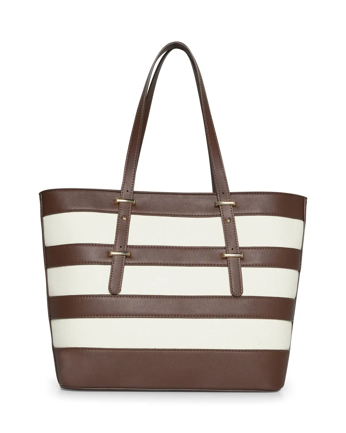 Shopper con manici e inserti a righe in ecopelle MORO - Image 3