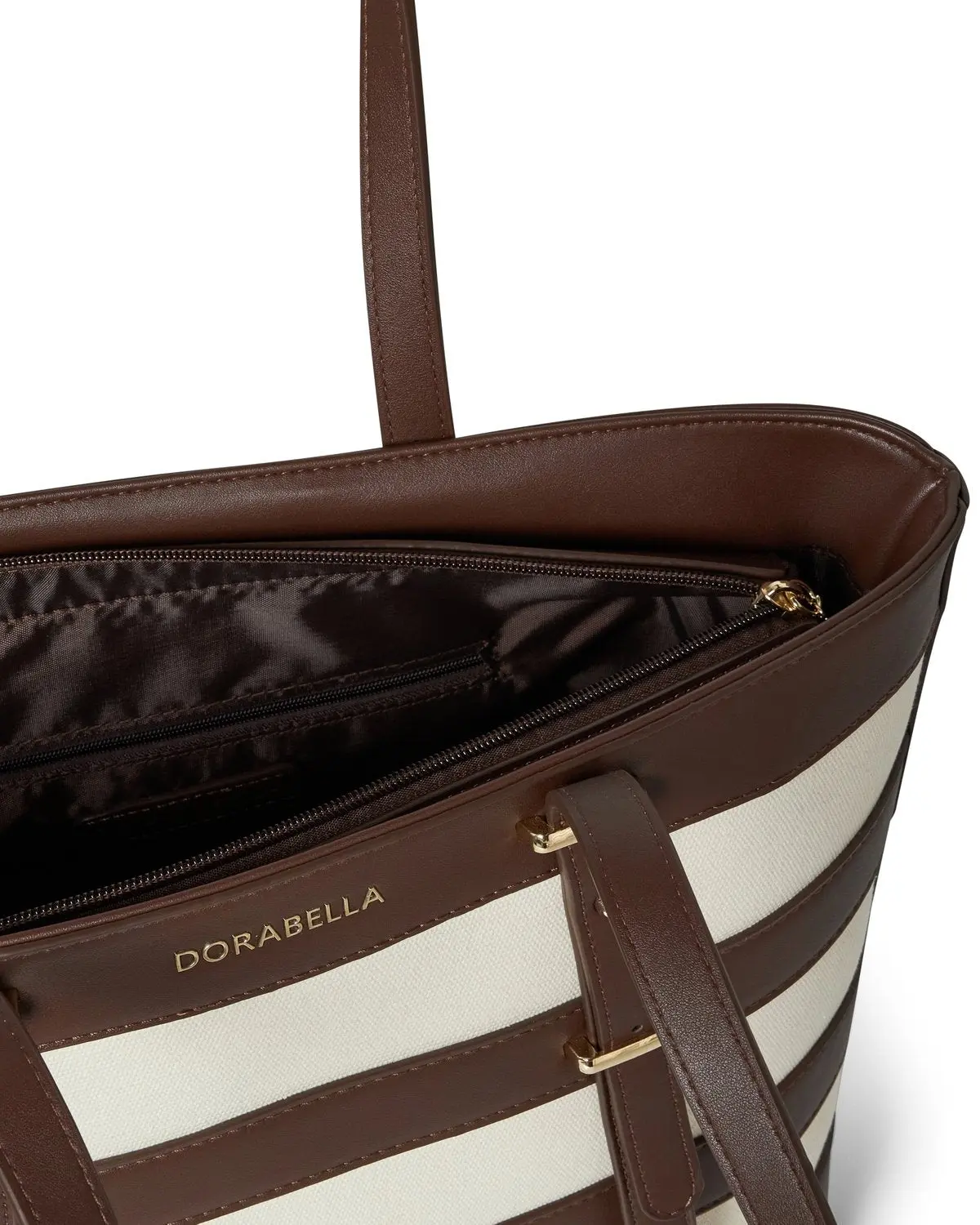 Shopper con manici e inserti a righe in ecopelle MORO - Image 4