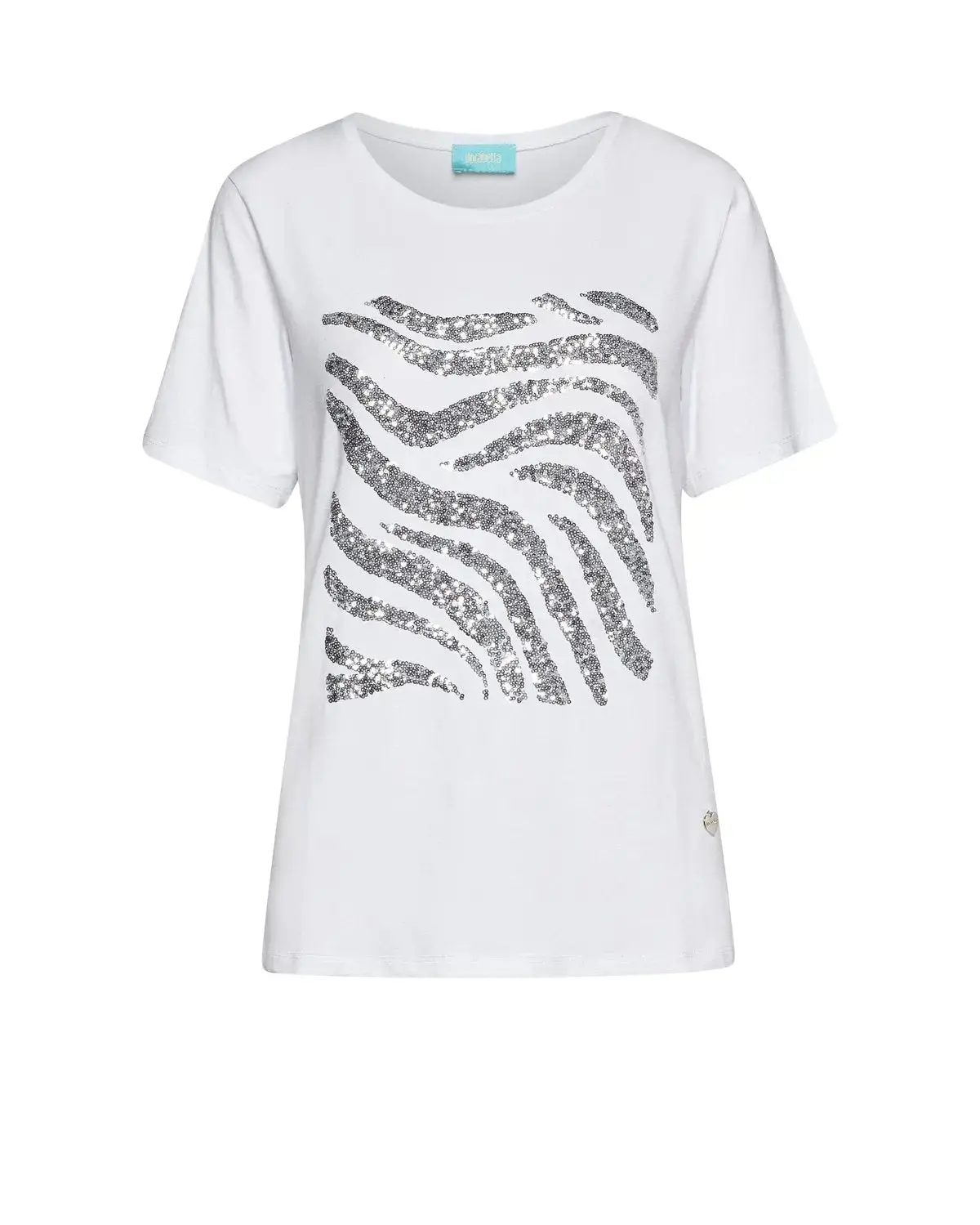 T-shirt con ricamo paillettes animalier BIANCO