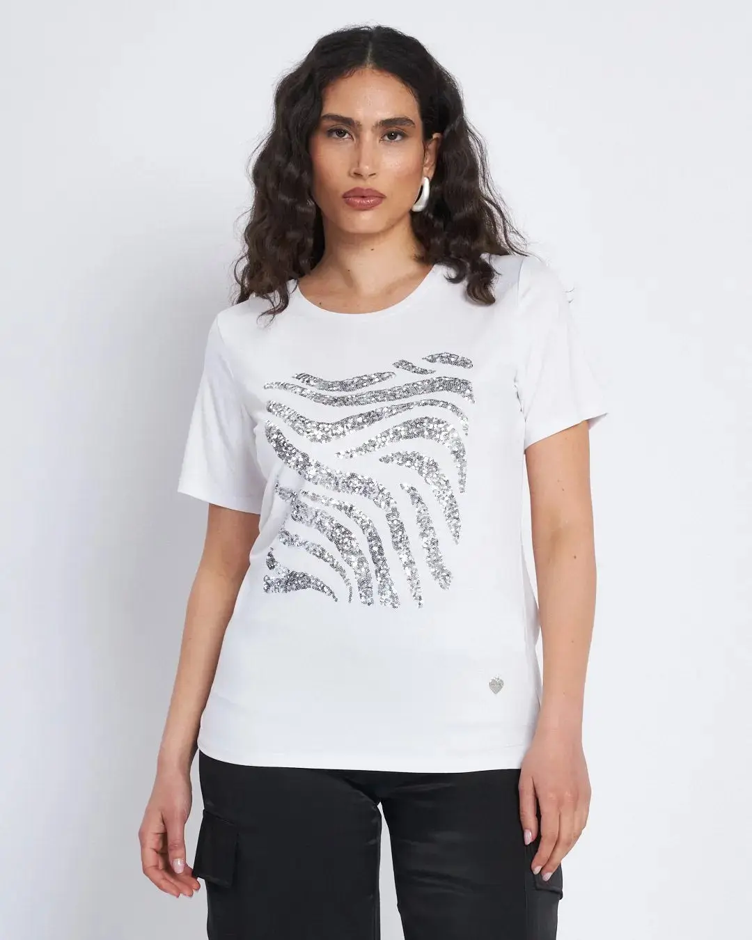 T-shirt con ricamo paillettes animalier BIANCO - Image 2