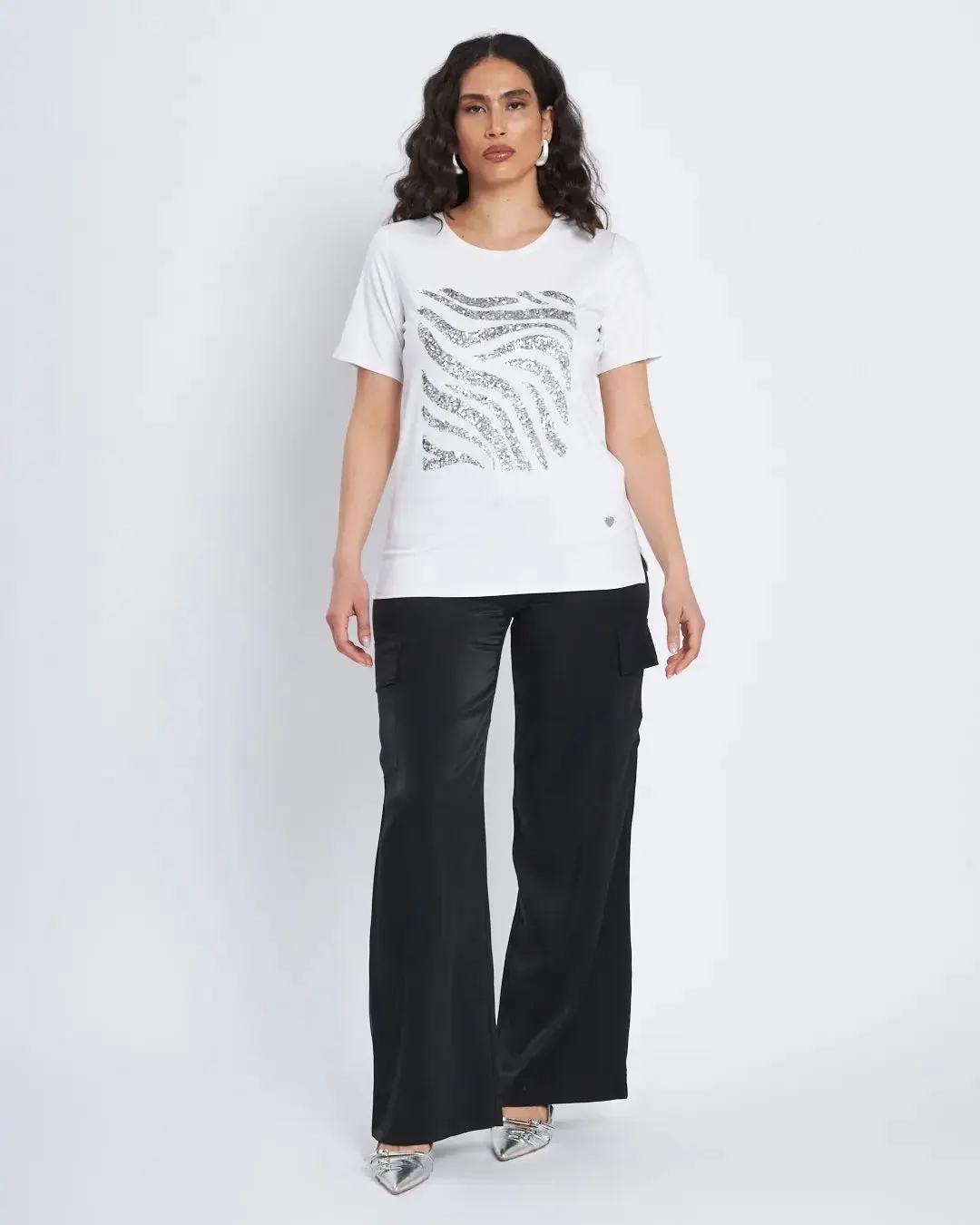 T-shirt con ricamo paillettes animalier BIANCO - Image 3