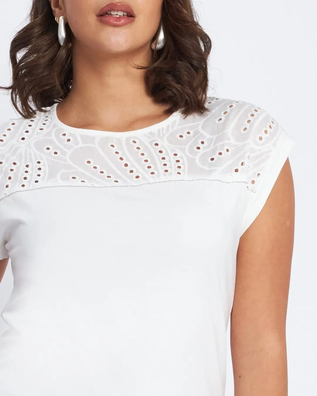 T-shirt con inserto in sangallo BIANCO