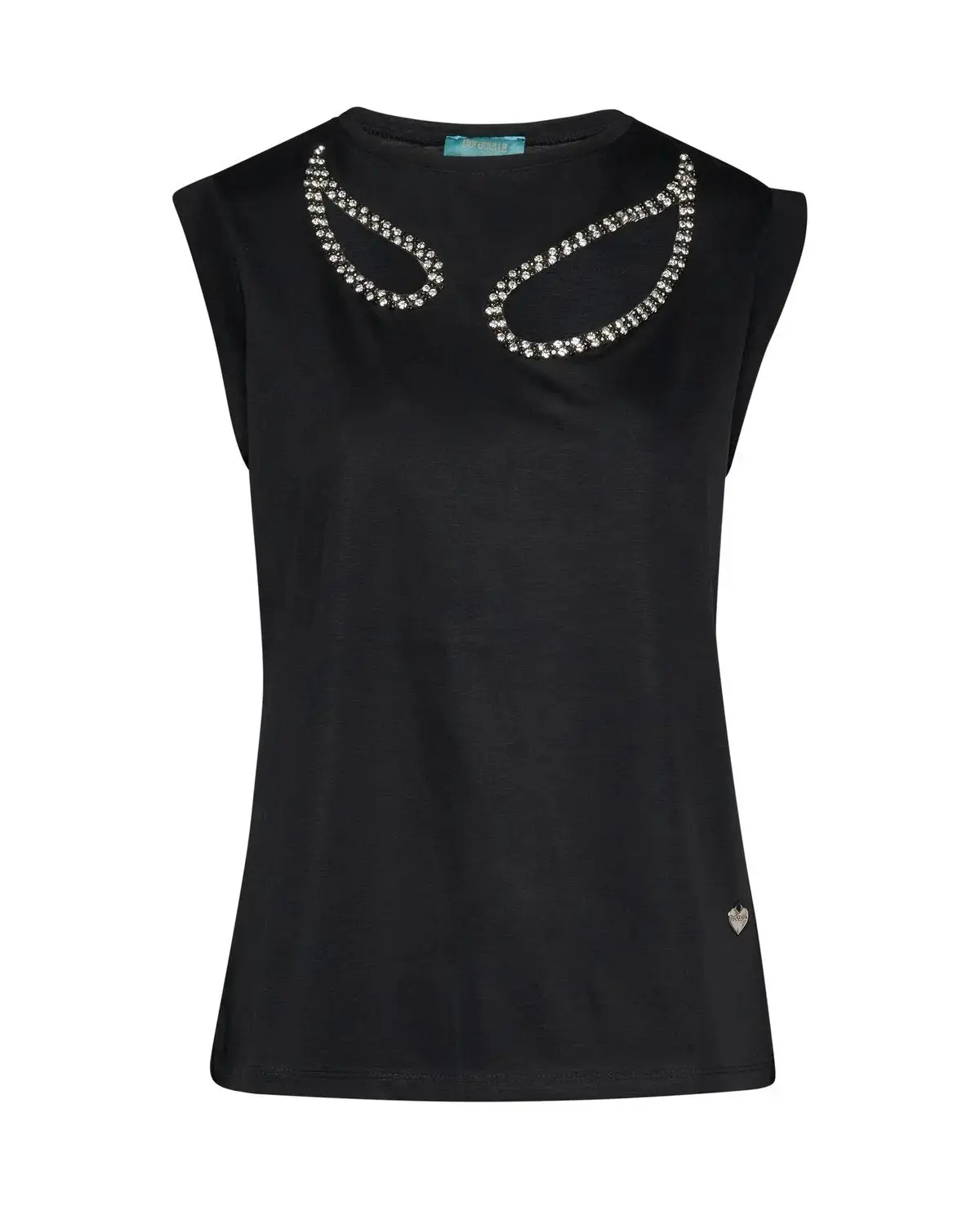 T-shirt con cut out a goccia e castoni NERO