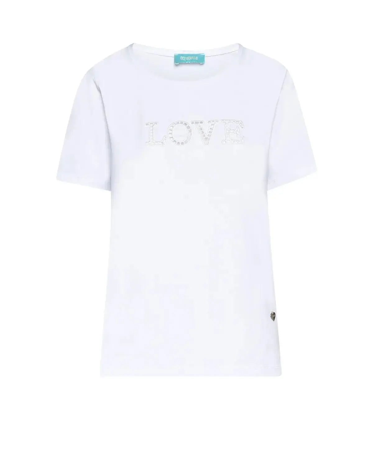 T-shirt con scritta ricamata con trafori BIANCO