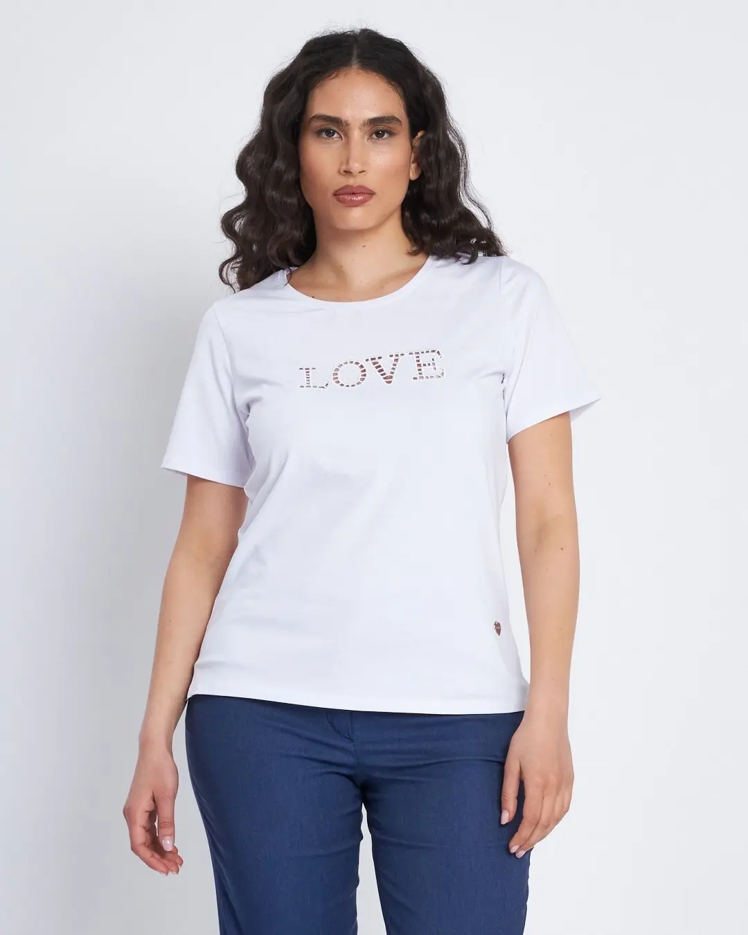 T-shirt con scritta ricamata con trafori BIANCO - Image 3