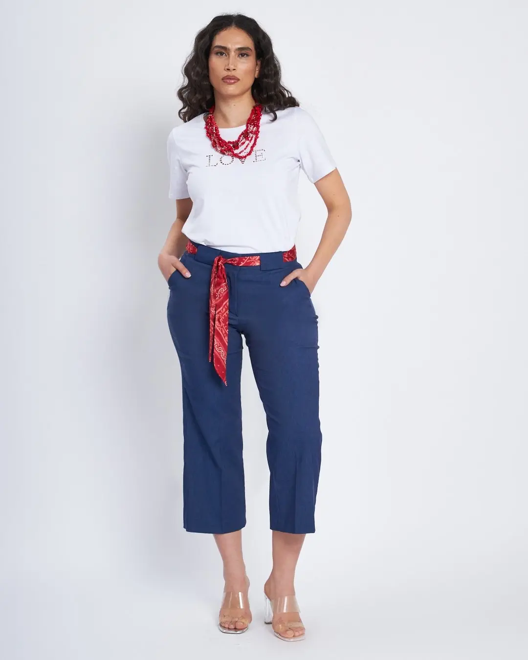 T-shirt con scritta ricamata con trafori BIANCO - Image 5
