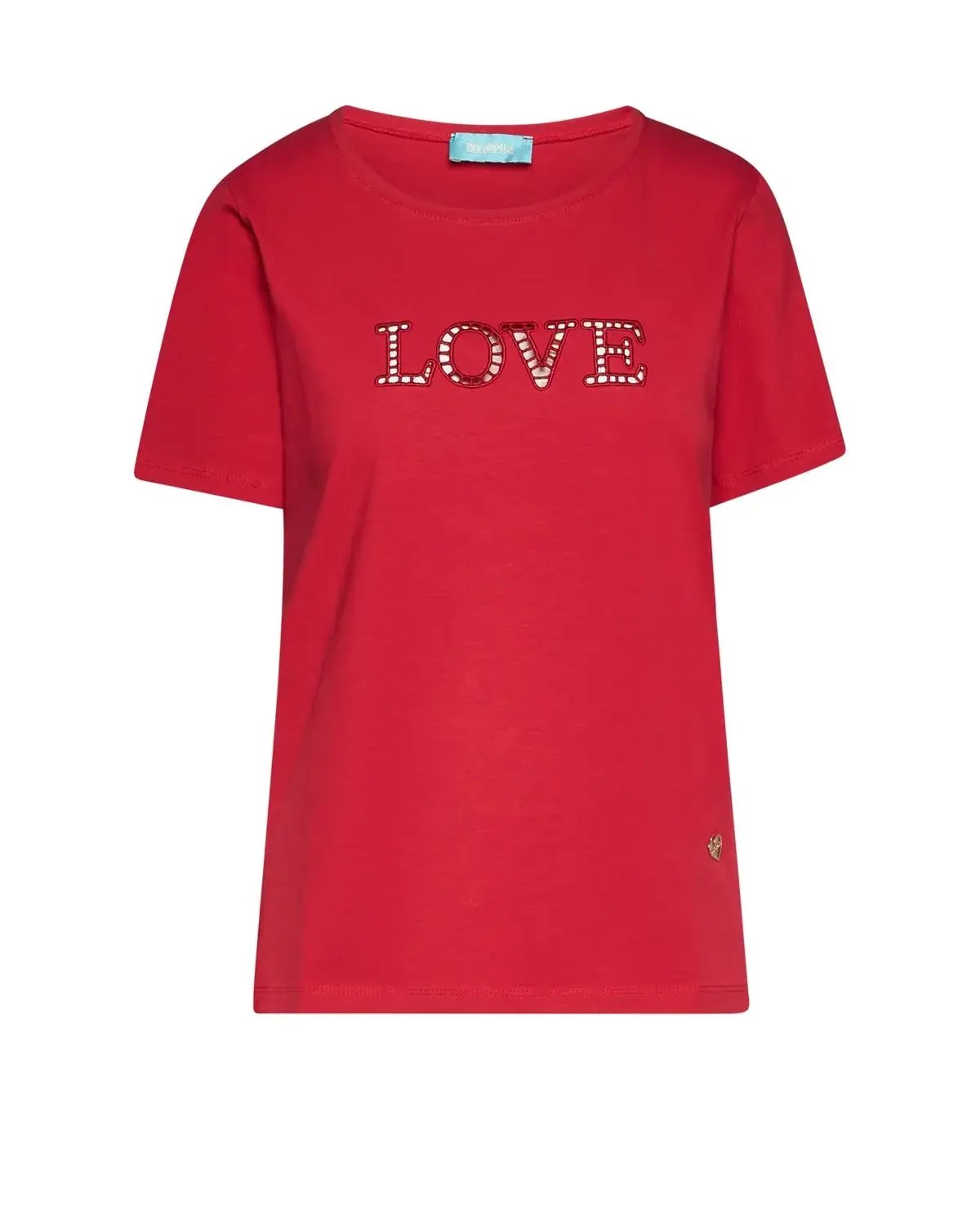 T-shirt con scritta ricamata con trafori ROSSO