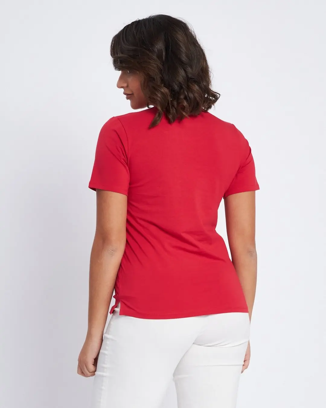 T-shirt con scritta ricamata con trafori ROSSO - Image 3