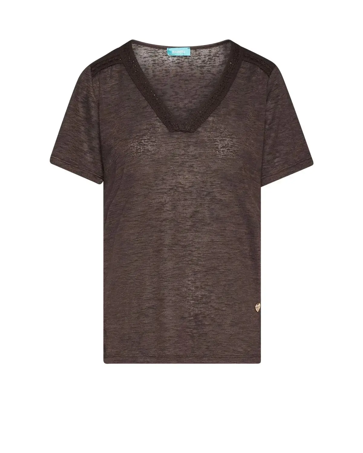 T-shirt con passamaneria sulle spalle CACAO