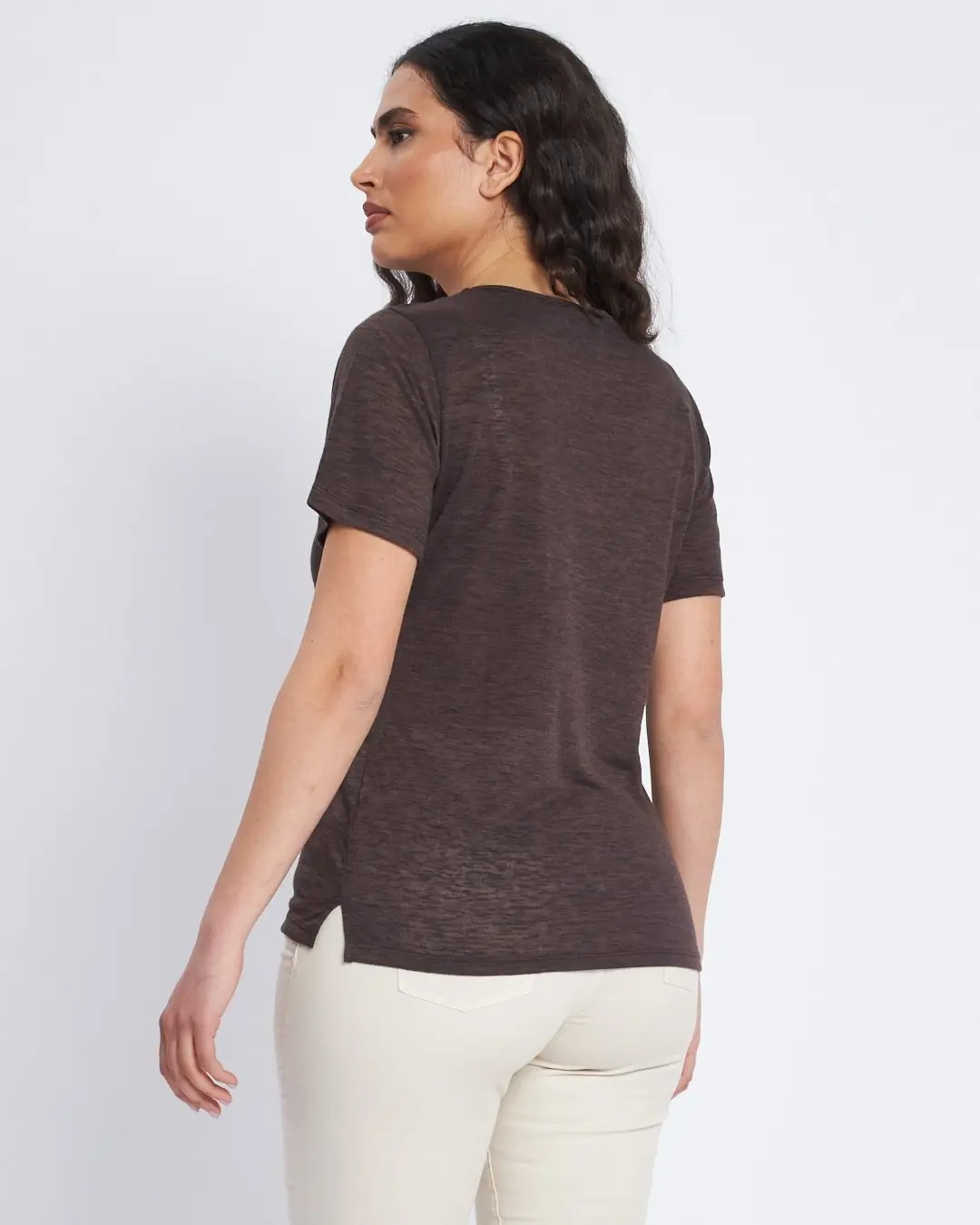 T-shirt con passamaneria sulle spalle CACAO - Image 4
