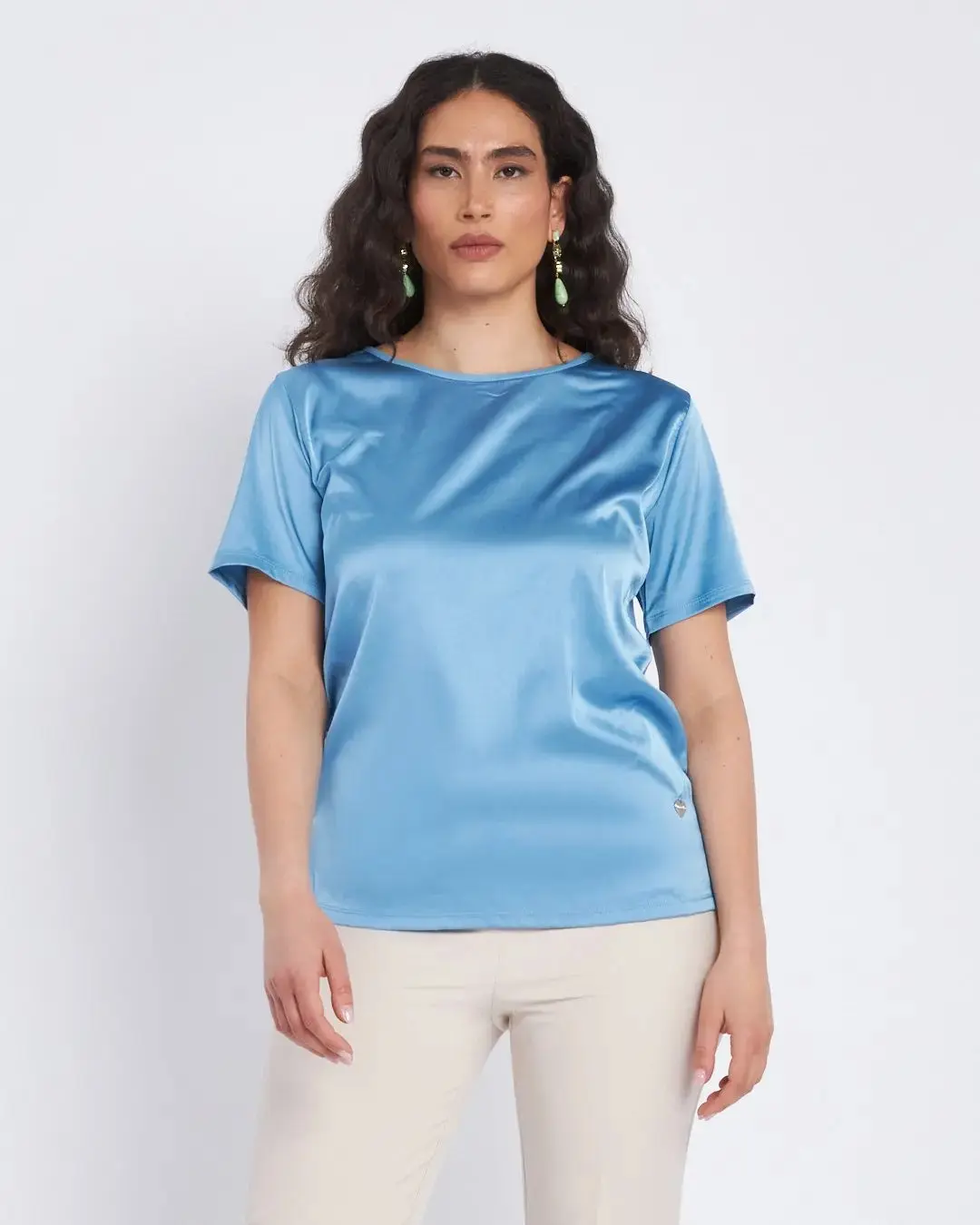T-shirt con inserto in raso frontale CABANA BLUE - Image 2