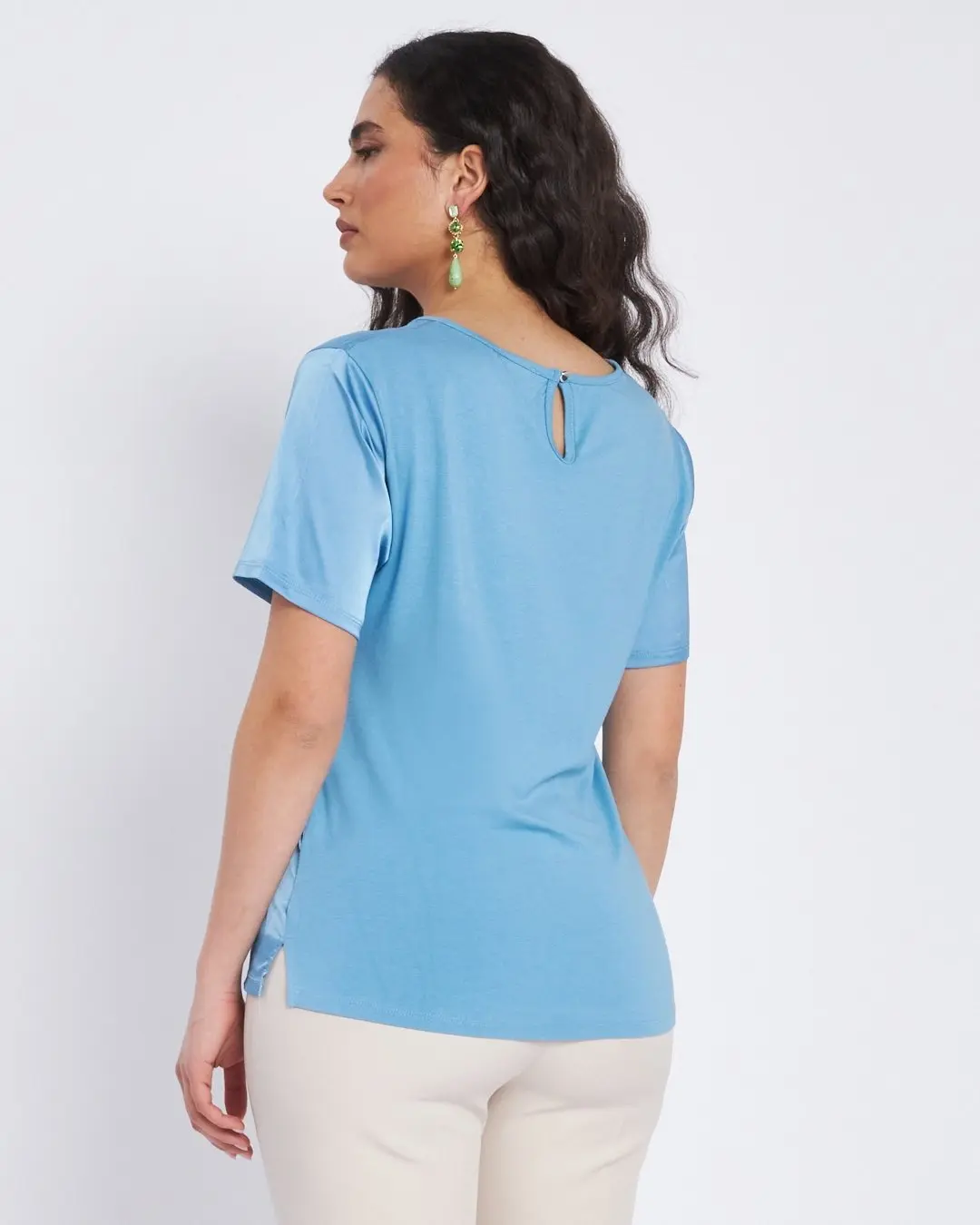 T-shirt con inserto in raso frontale CABANA BLUE - Image 4
