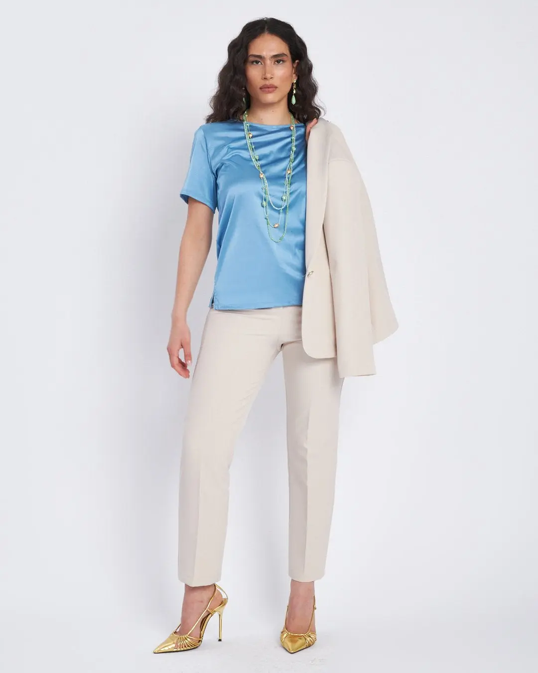 T-shirt con inserto in raso frontale CABANA BLUE - Image 5