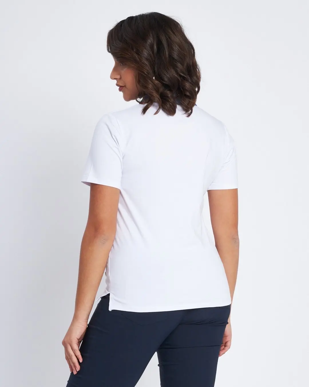 T-shirt con inserto in chambray e microchain BIANCO - Image 4