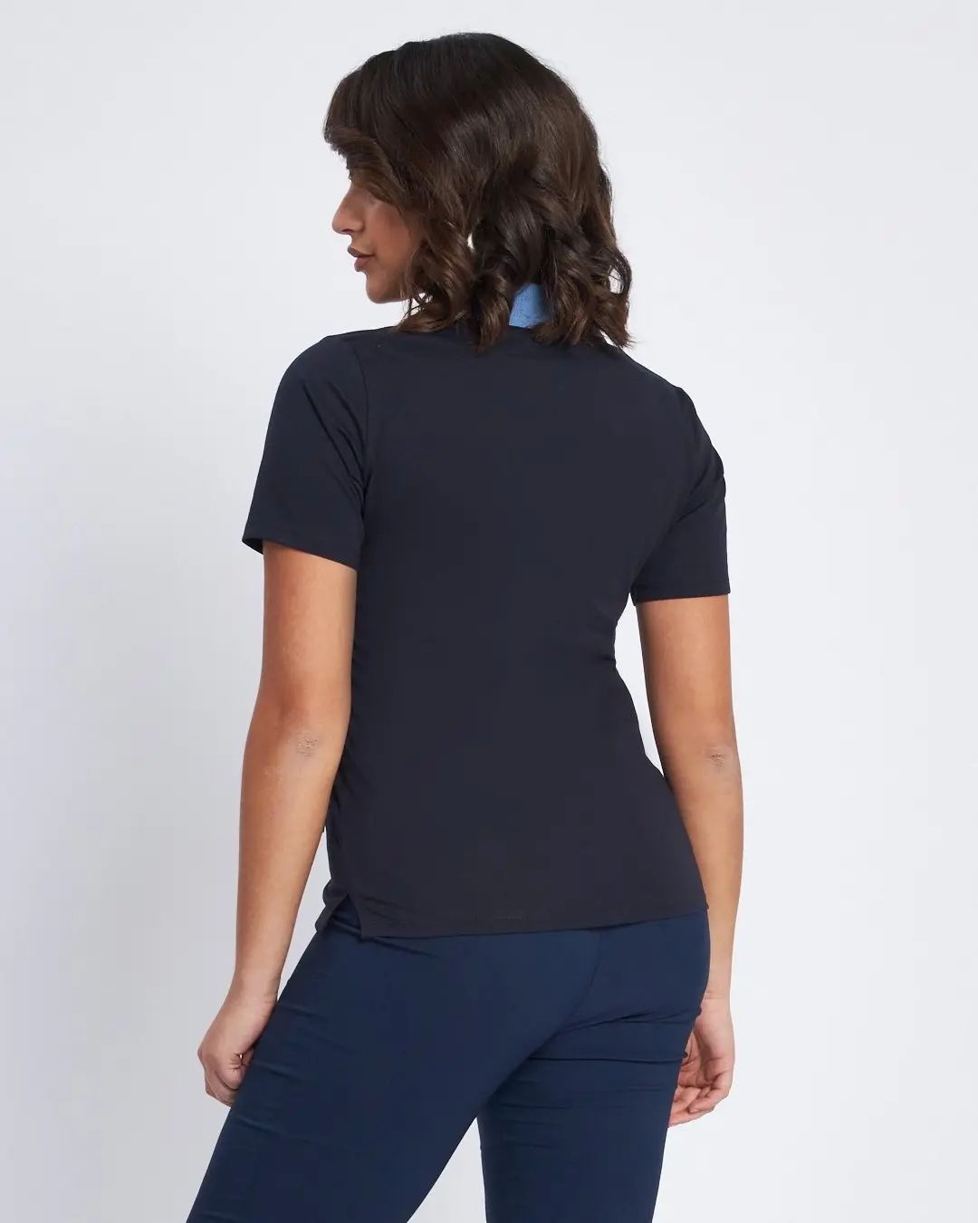 T-shirt con inserto in chambray e microchain BLU - Image 4