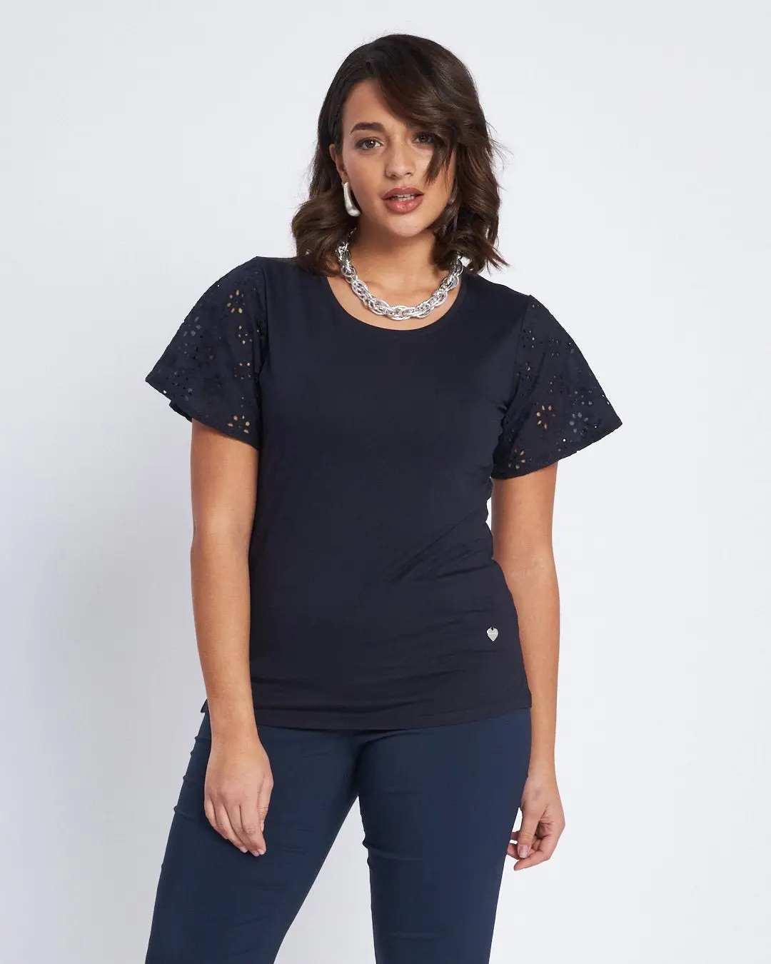 T-shirt con maniche in sangallo BLU - Image 5