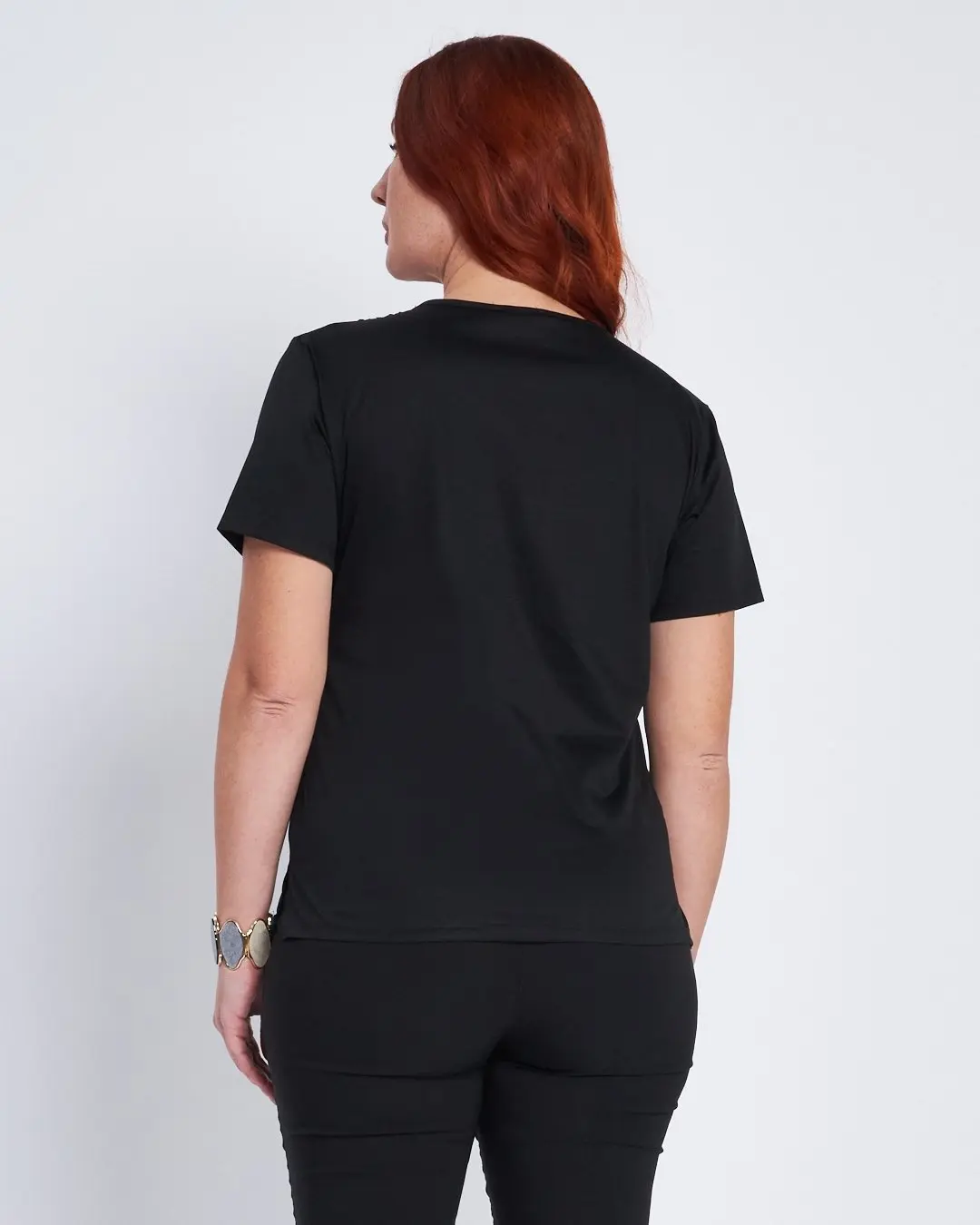 T-shirt con inserto sangallo al girocollo NERO - Image 4