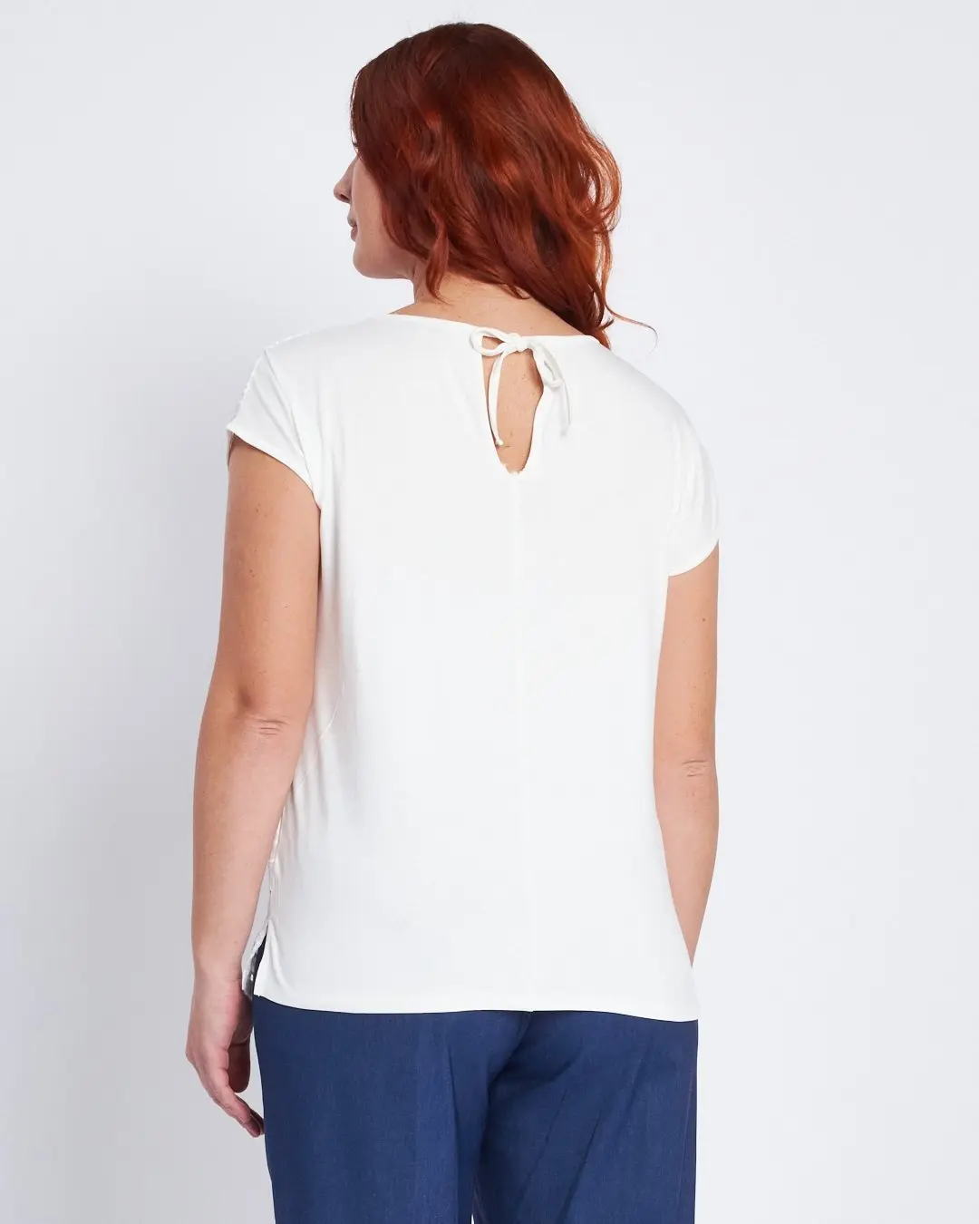 Tshirt bimaterica con davanti in sangallo BIANCO - Image 3