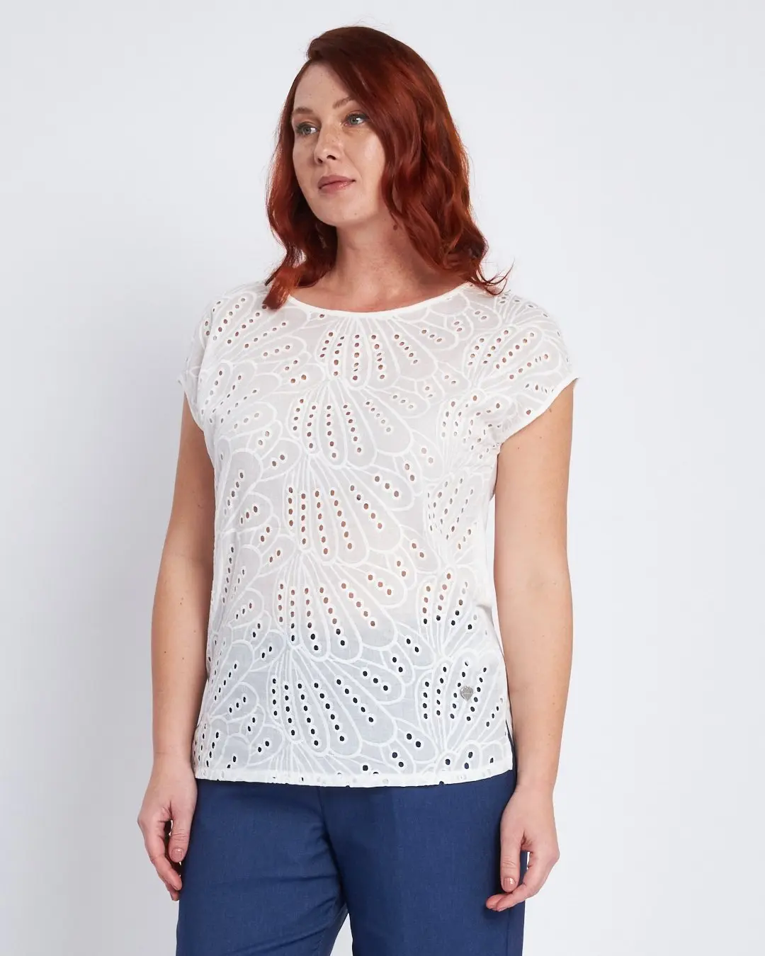 Tshirt bimaterica con davanti in sangallo BIANCO - Image 5