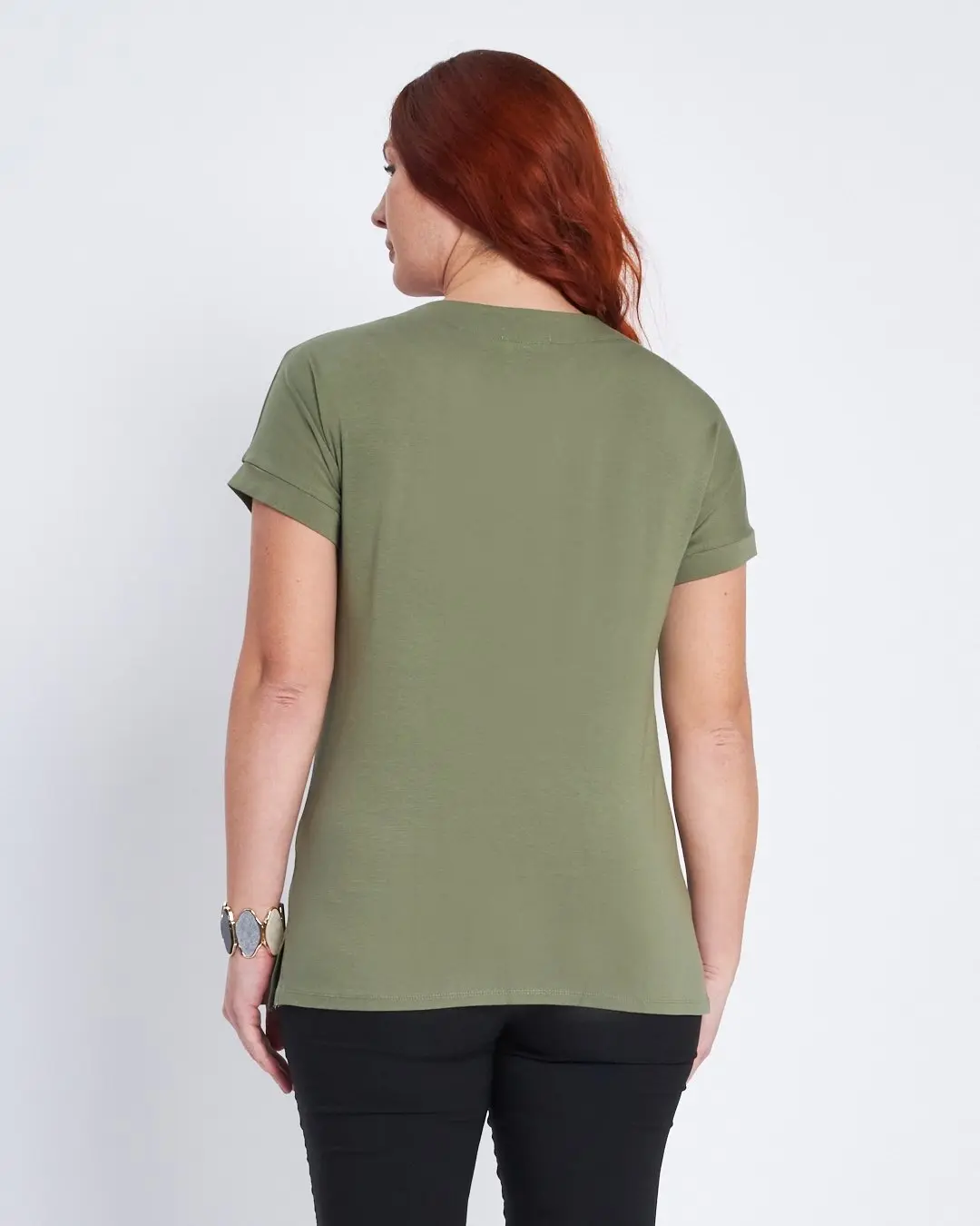 T-shirt con scollo a V e cut out MILITARE - Image 4