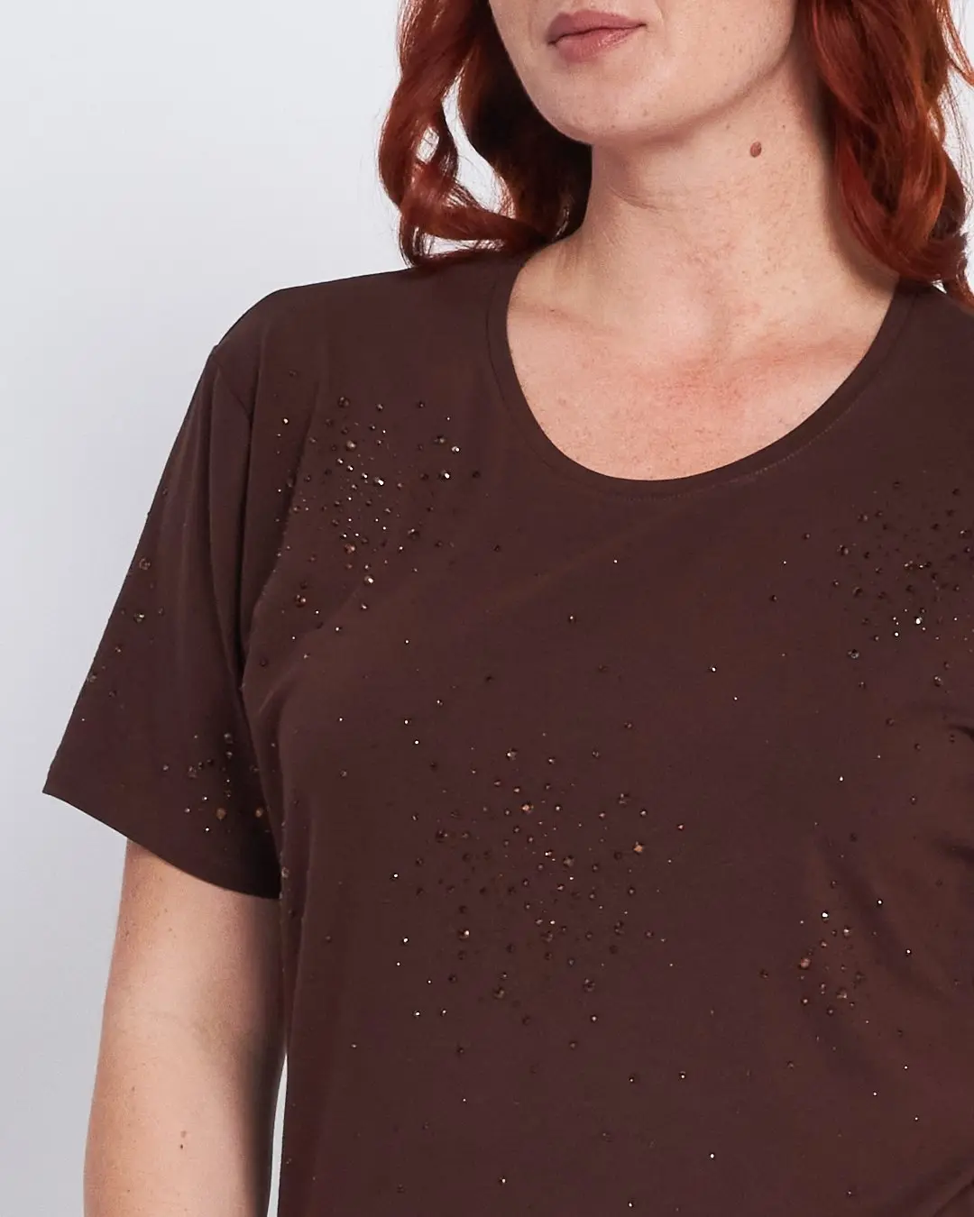 T-shirt con applicazioni strass frontali CACAO - Image 3