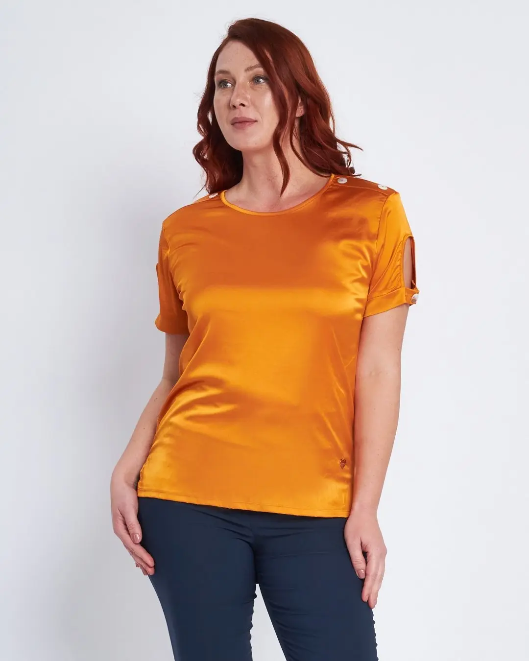 T-shirt con inserto frontale in satin e spacchi CURCUMA - Image 4