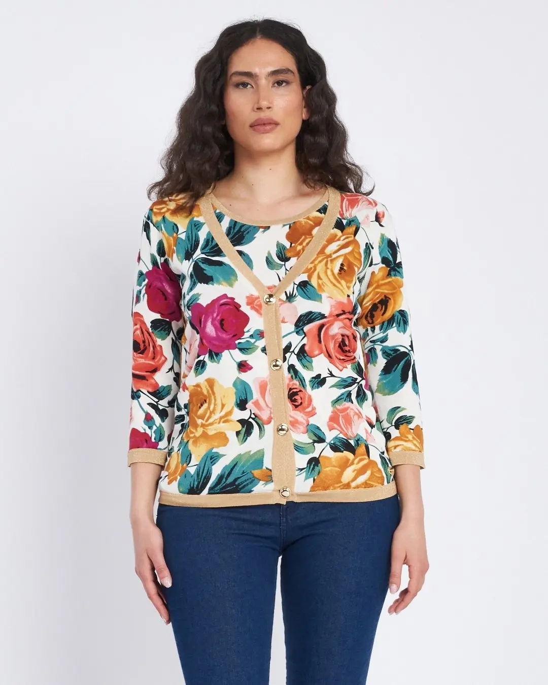 Cardigan a fantasia con bottoni e dettagli lurex BIANCO