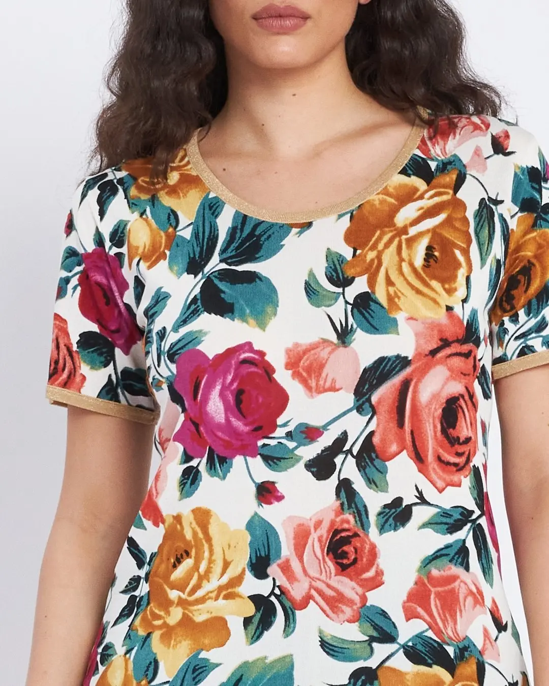 Maglia girocollo a fantasia con bordino lurex BIANCO - Image 3