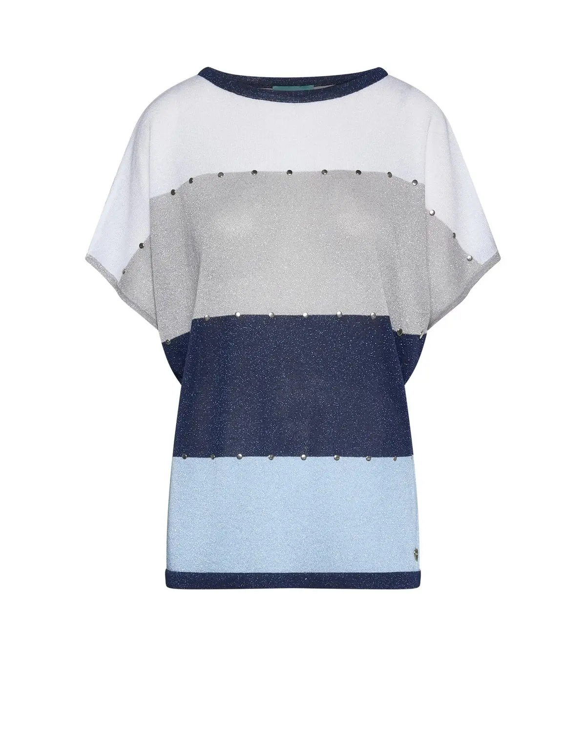 Maglia a righe con inserti lurex e borchie BLU - Image 2