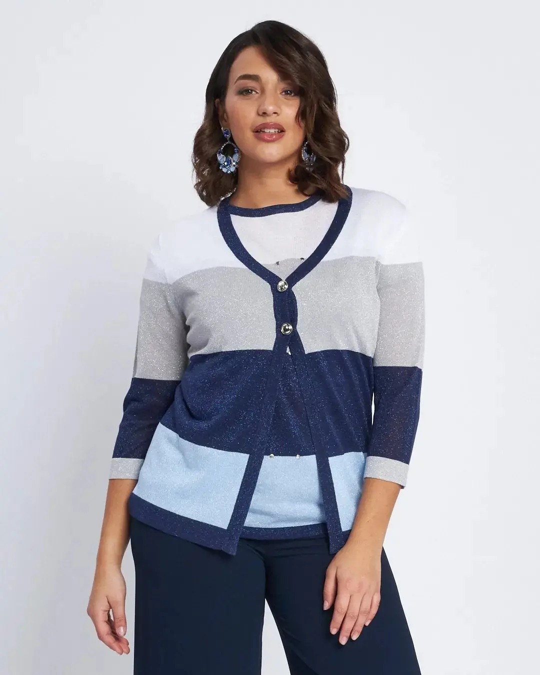 Cardigan a righe con inserti lurex BLU - Image 2