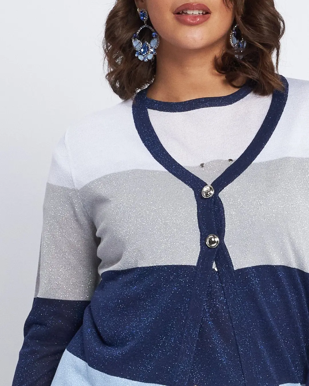 Cardigan a righe con inserti lurex BLU - Image 3