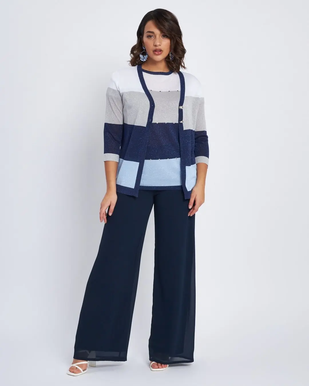 Cardigan a righe con inserti lurex BLU - Image 5