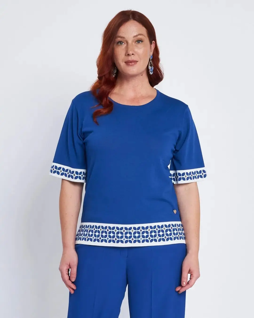 Maglia a mezze maniche con greca e strass - Image 3