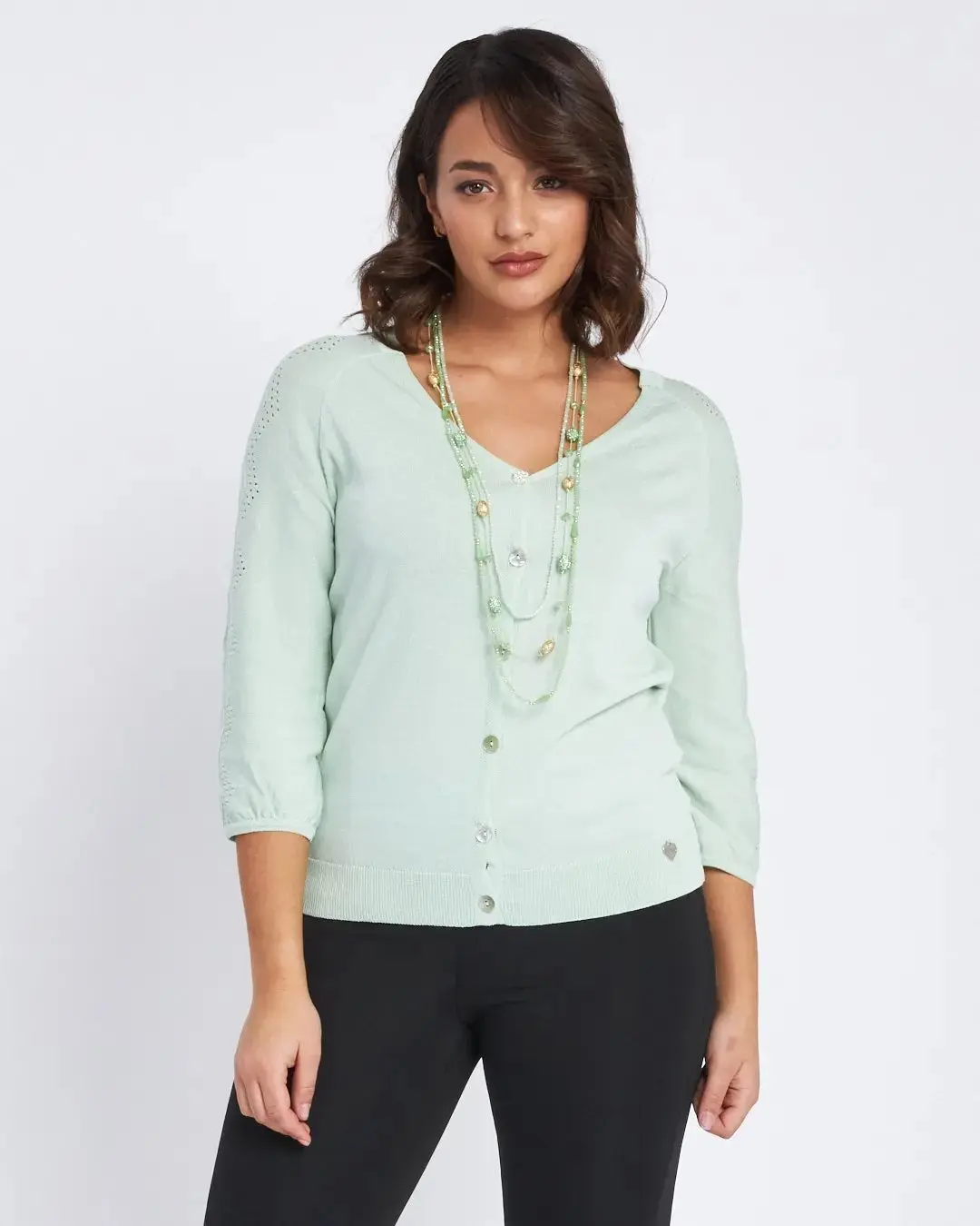Cardigan scollo a V con bottoni e maniche a trafori ALOE - Image 2