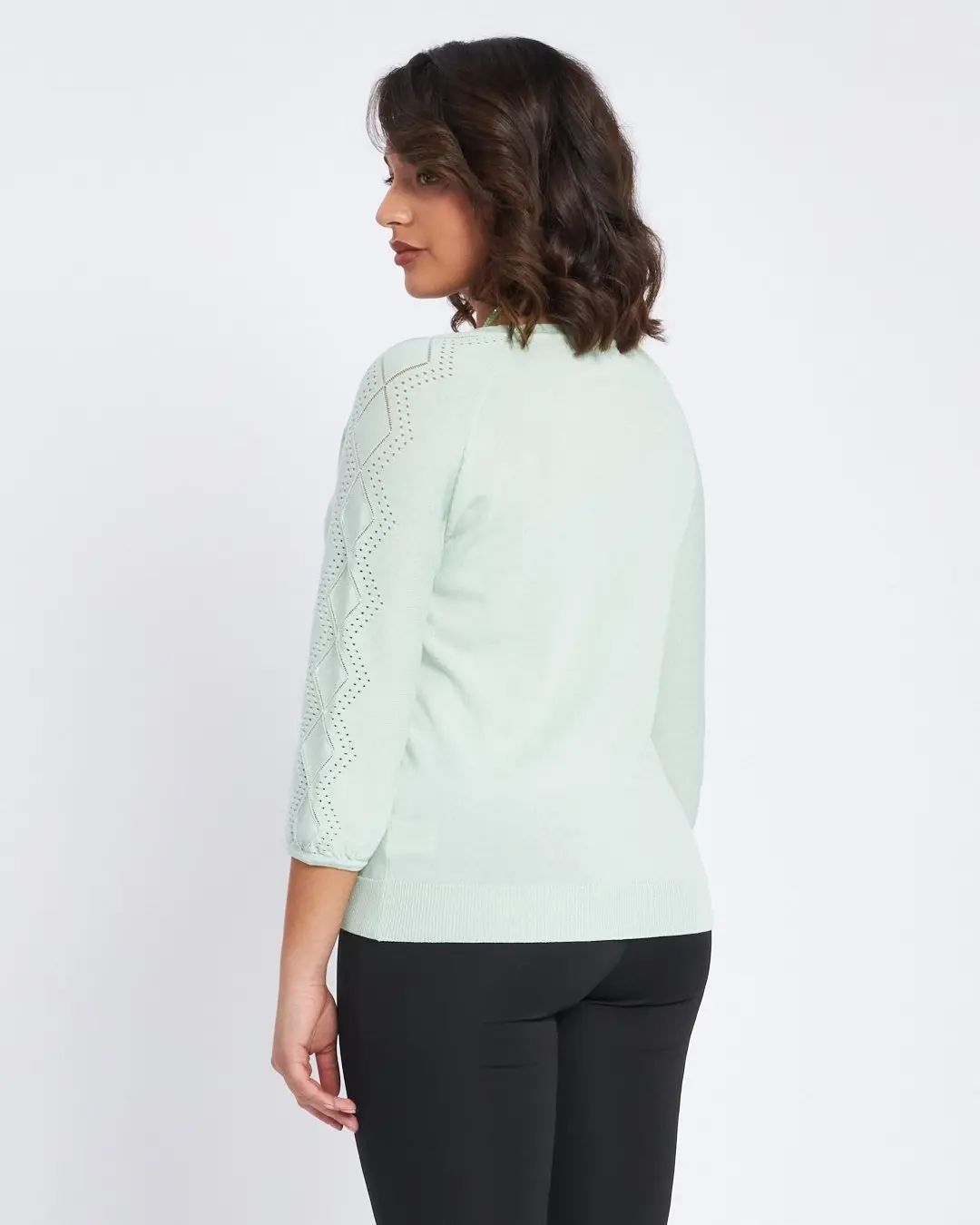 Cardigan scollo a V con bottoni e maniche a trafori ALOE - Image 4