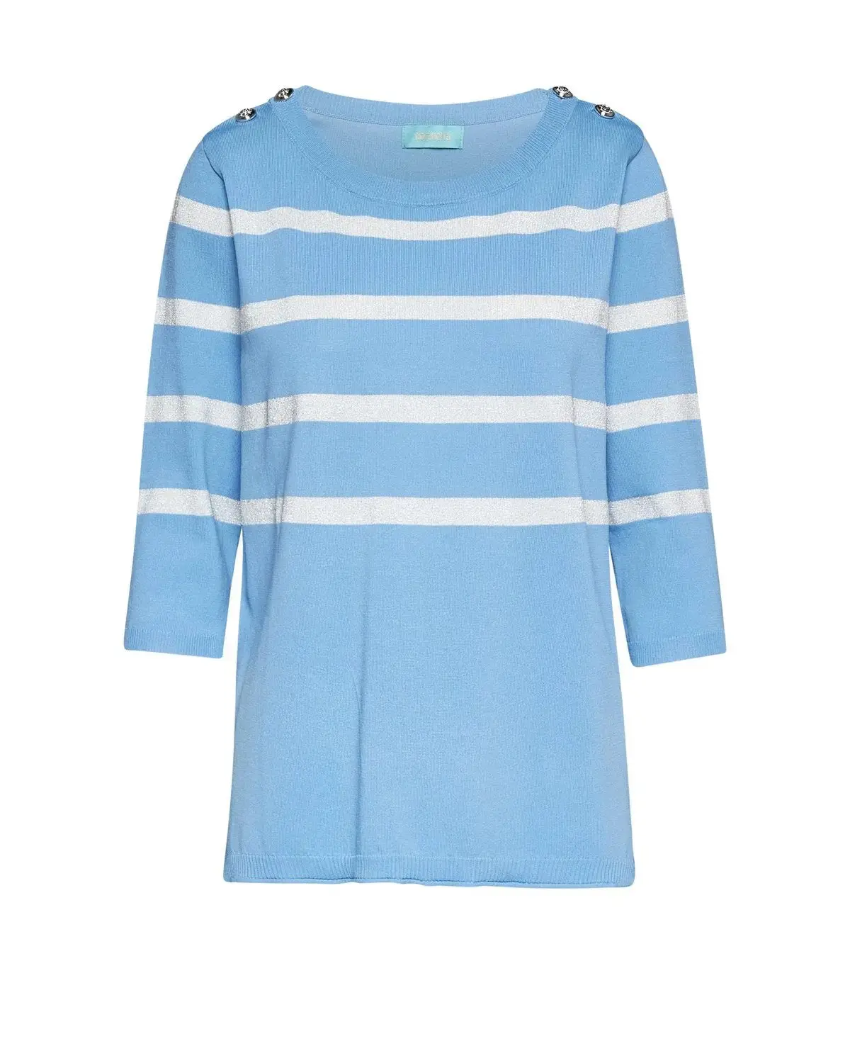 Maglia a righe in misto lurex con bottoni CELESTE