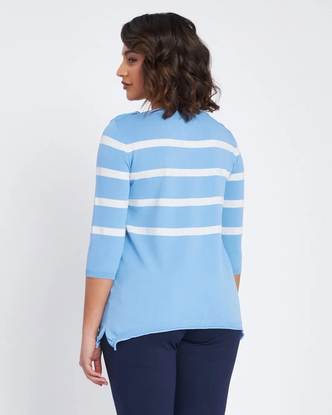 Maglia a righe in misto lurex con bottoni CELESTE - Image 4