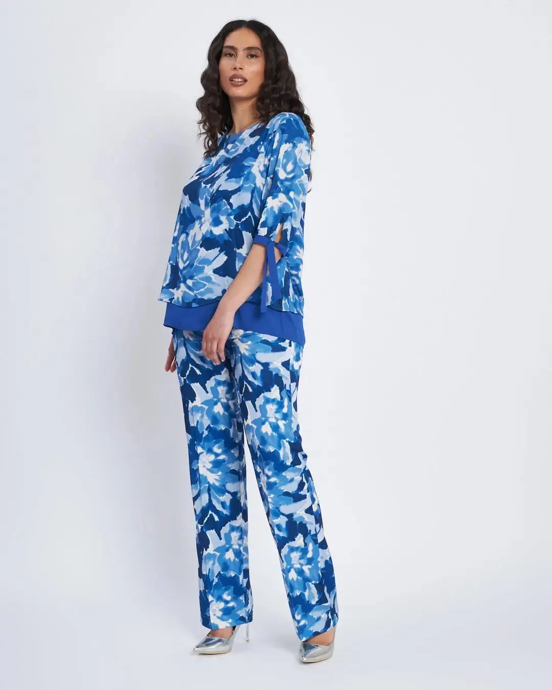 Pantalone straigh fit in cady a fantasia BLU CHINA - Image 4