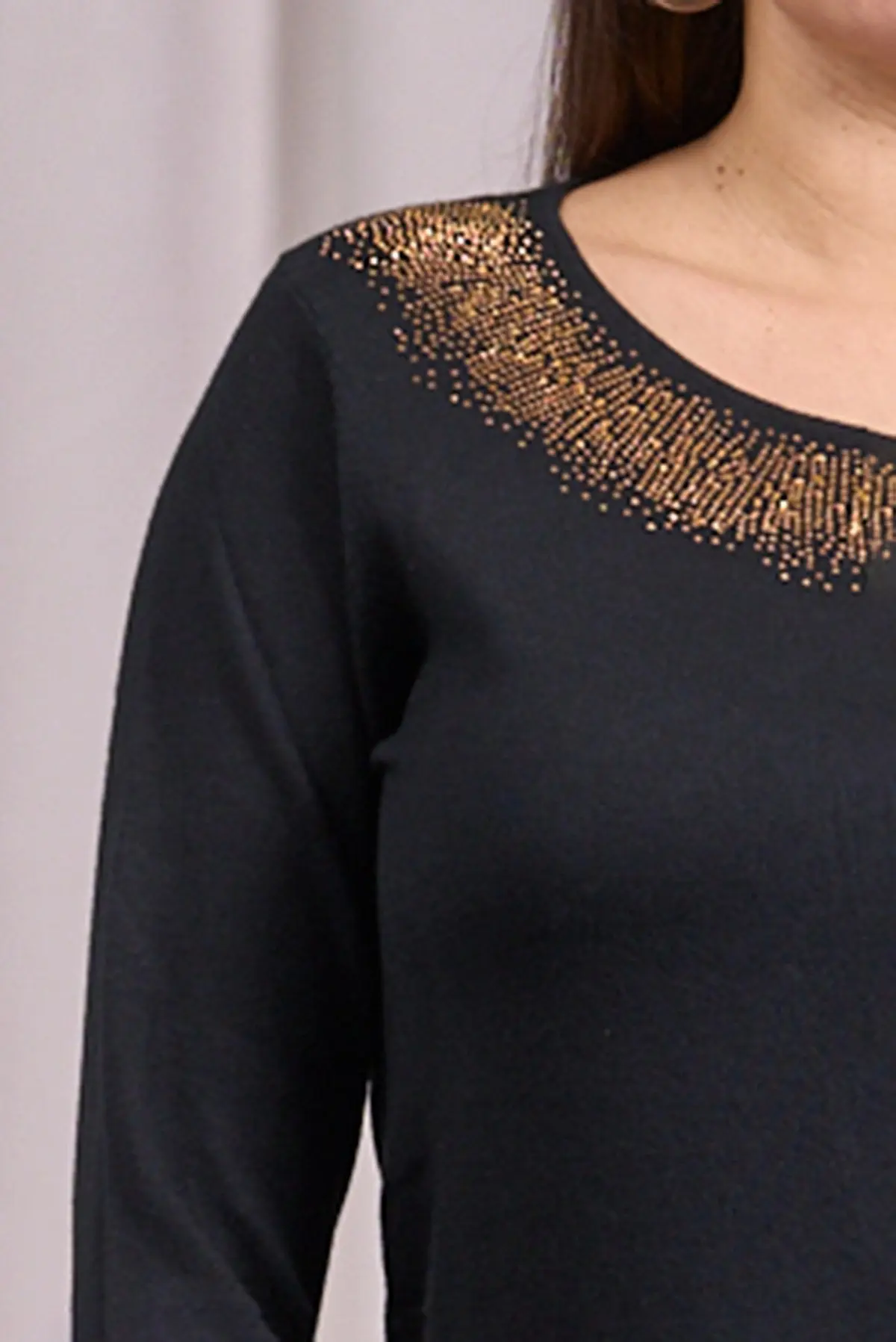 Maglia girocollo in lurex con polsi e bottoni NERO - Image 6