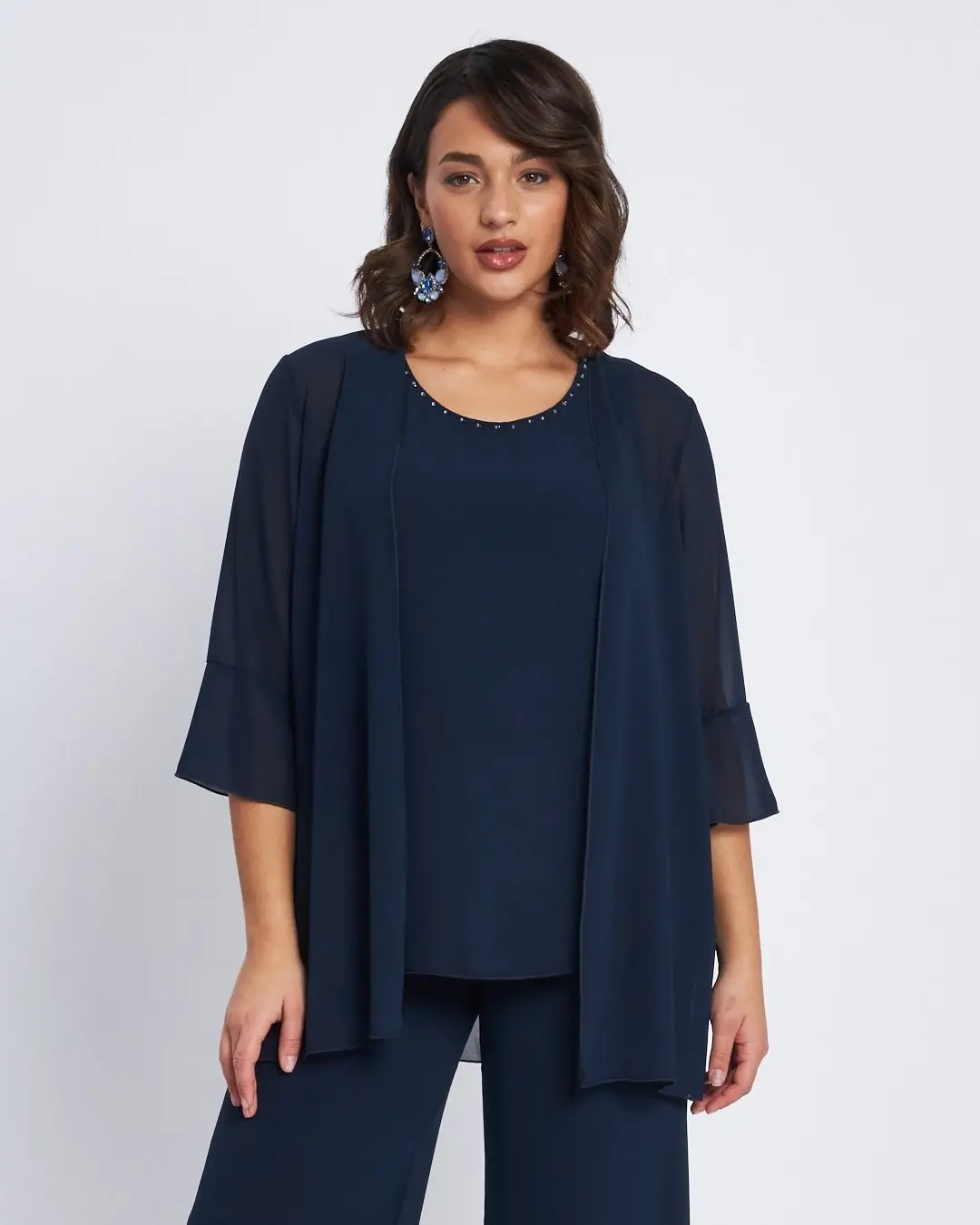 Twinset in georgette con applicazioni scollo BLU
