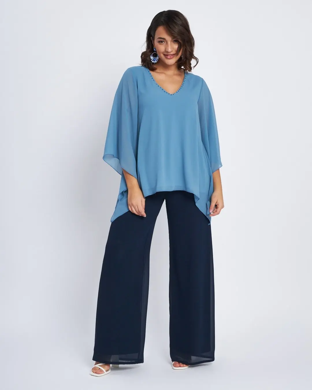 Blusa kimono con scollo a V e applicazioni POLVERE - Image 5