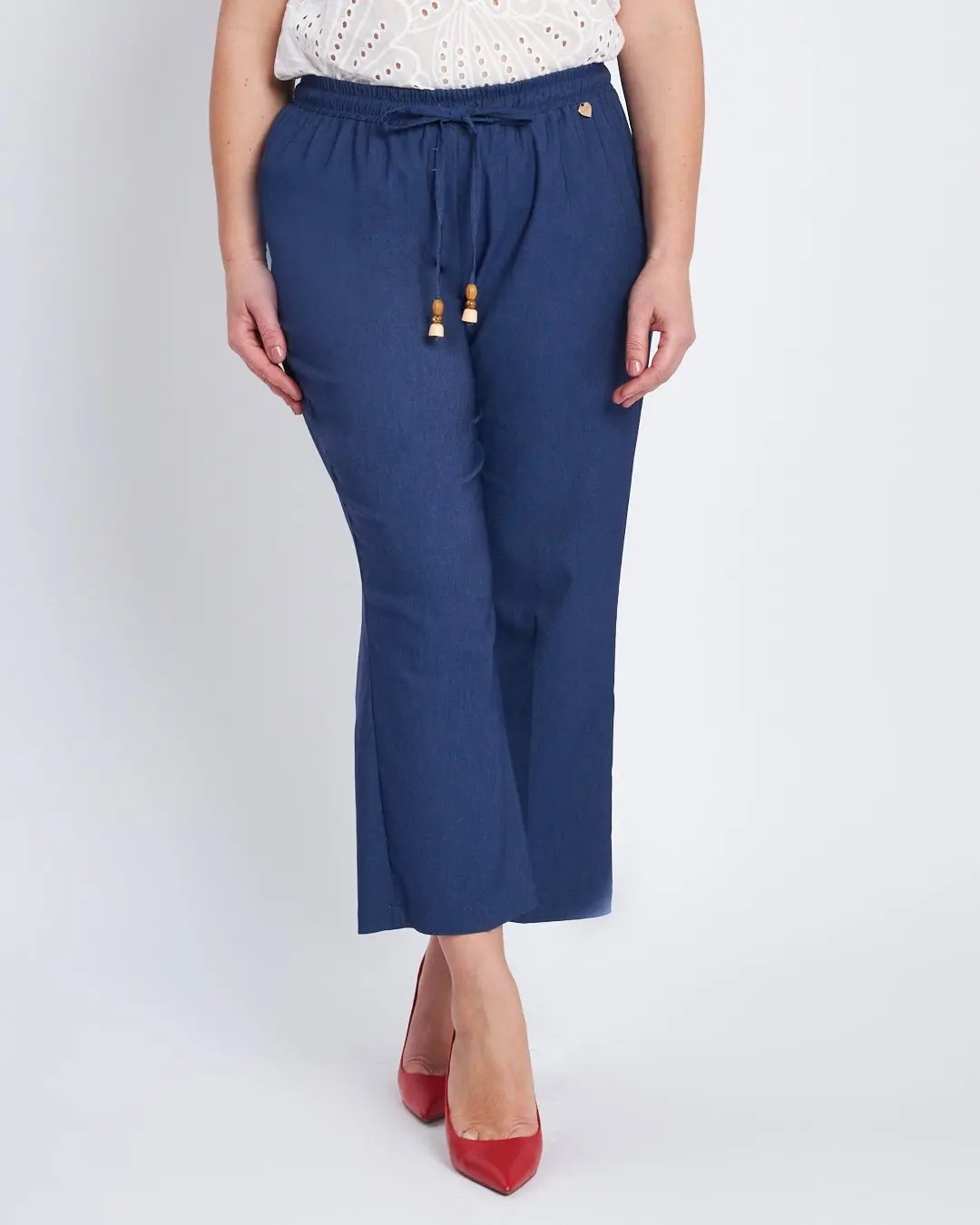 Jogger a palazzo in chambray con lacci BLU