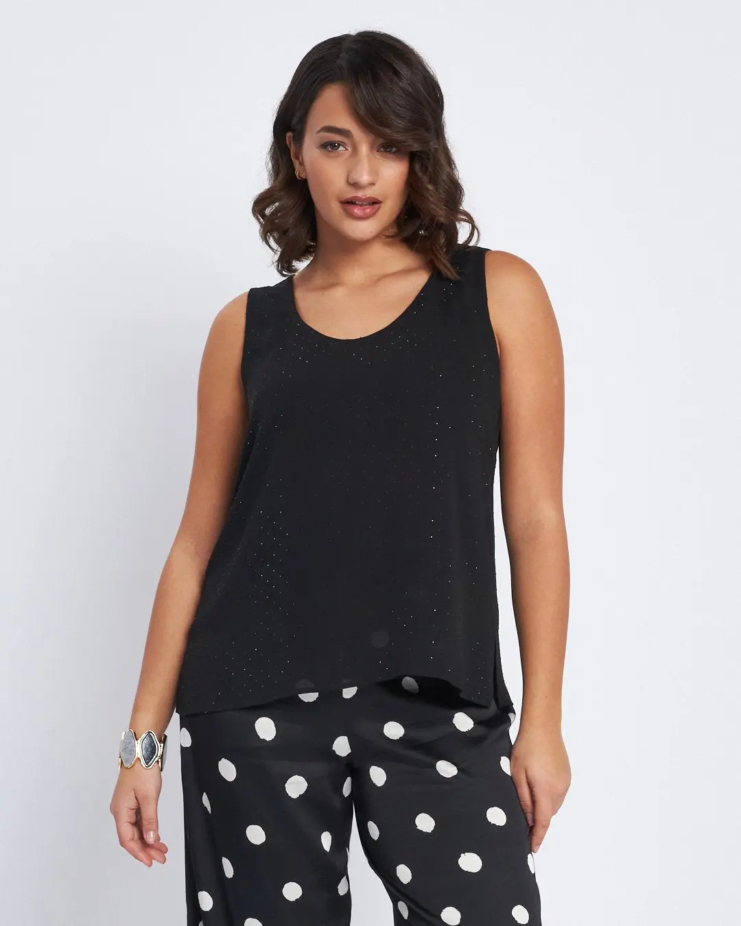 Top in georgette con strass e pizzo NERO