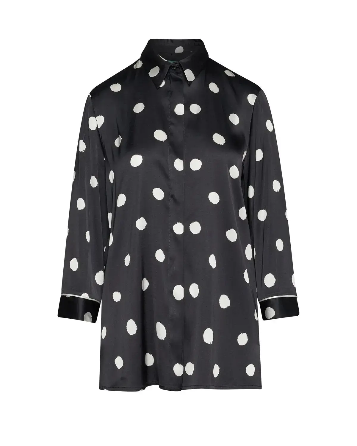 Camicia in raso di viscosa con stampa pois NERO