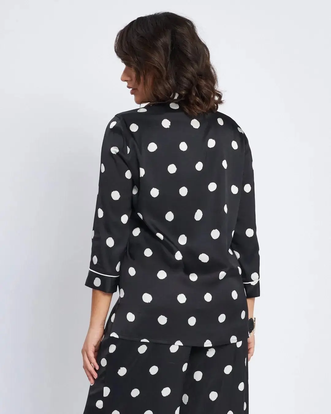 Camicia in raso di viscosa con stampa pois NERO - Image 5